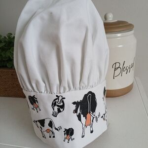 White Chef Hat with Cow Print